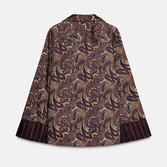 NWT Zara Woman PAISLEY PAJAMA SHIRT ZW COLLECTION Top Blouse Size M Medium - Picture 6 of 11